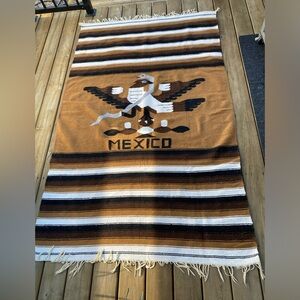 Woven Southwest Serape Mexican Blanket Coat Of Arms Mexico Wool 82”x49”